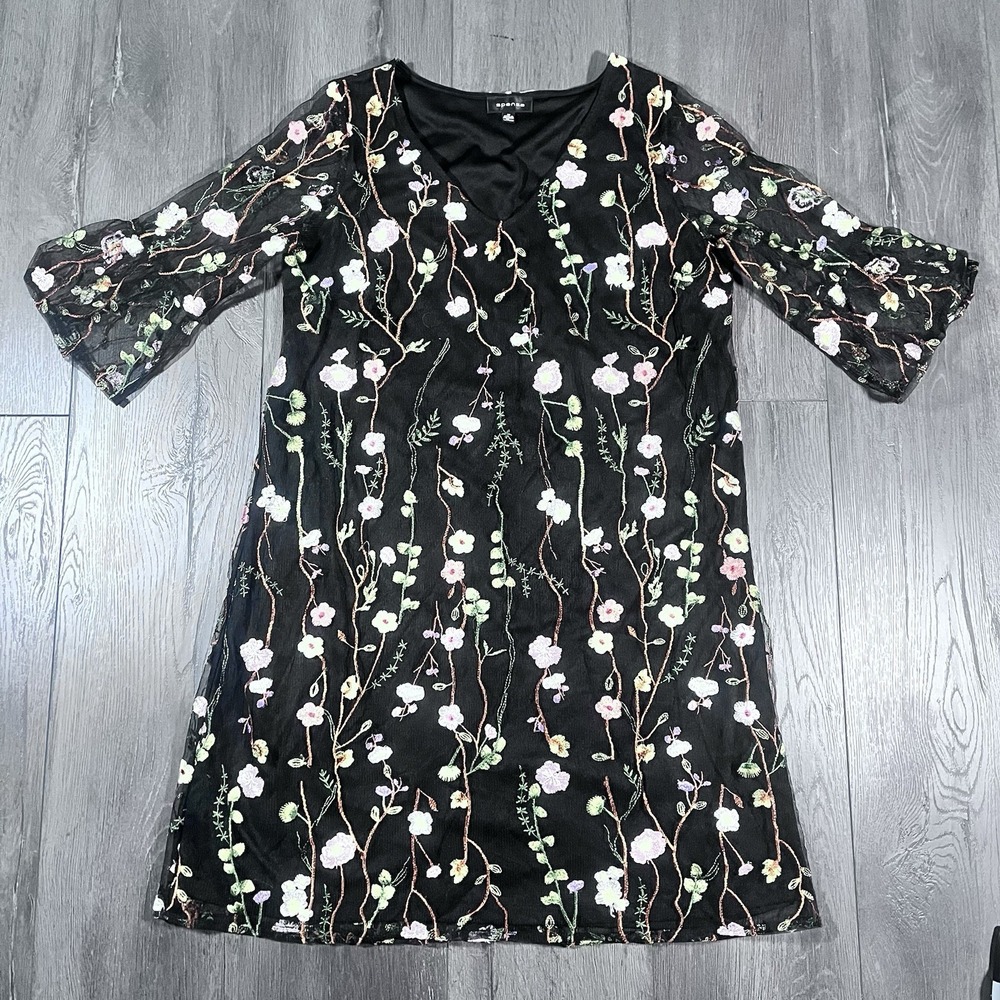 Spense Womens Dress Black Floral Embroidered Overlay Lace Dress Sz 12 Easter